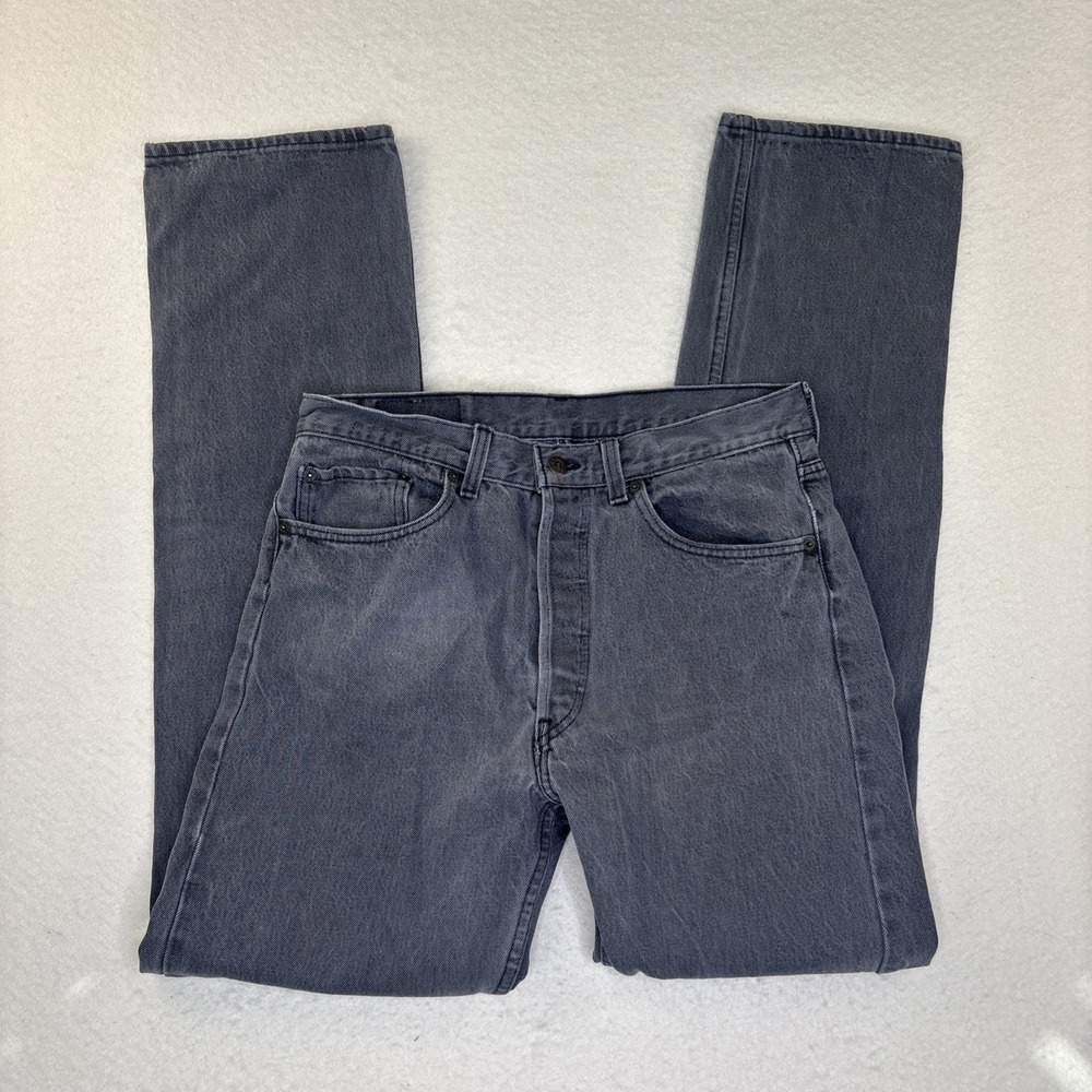 Vtg  Levis 501 Jeans Gray/black Button Fly fits 32x32 Made in USA READ DESC!